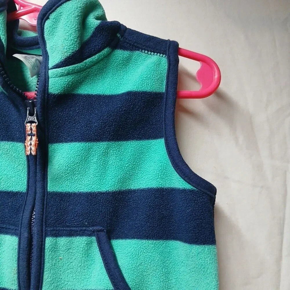 Carters ~ Boy's Sleeveless Hoodie~ Size 9 Months ~ Teal/Blue Striped.